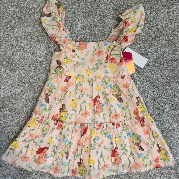 Disney Princess pink peach Floral Kids Dress with Ruffle Sleeves size 4T new - Picture 1 of 6